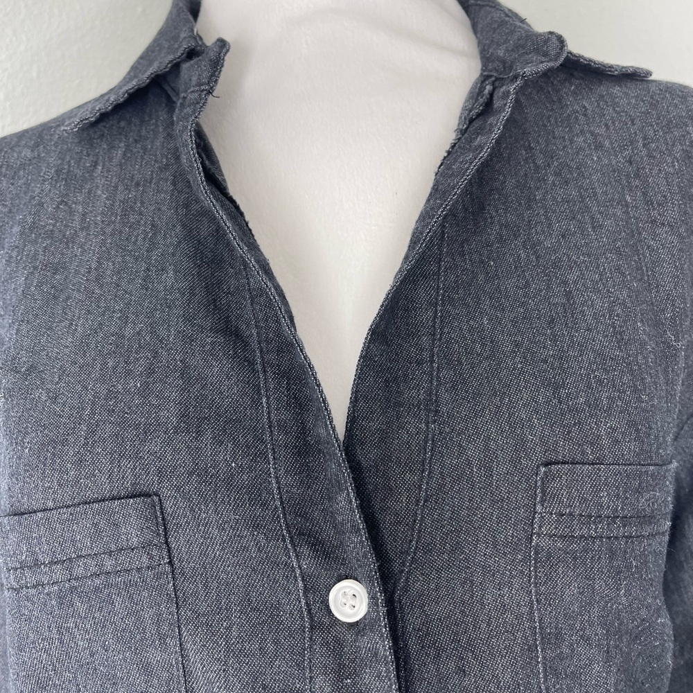 NWT Francis Cabrel Gray Denim Long Sleeve Frayed Hem Button Front Dress Size Sm - Picture 8 of 13